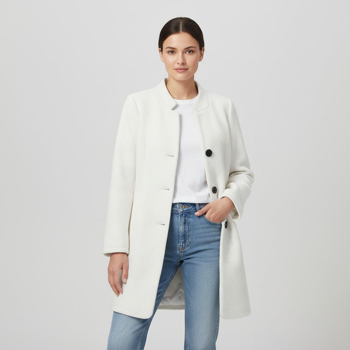 Women's Textured Stand Collar Button-Front Coat-Vyana Collective