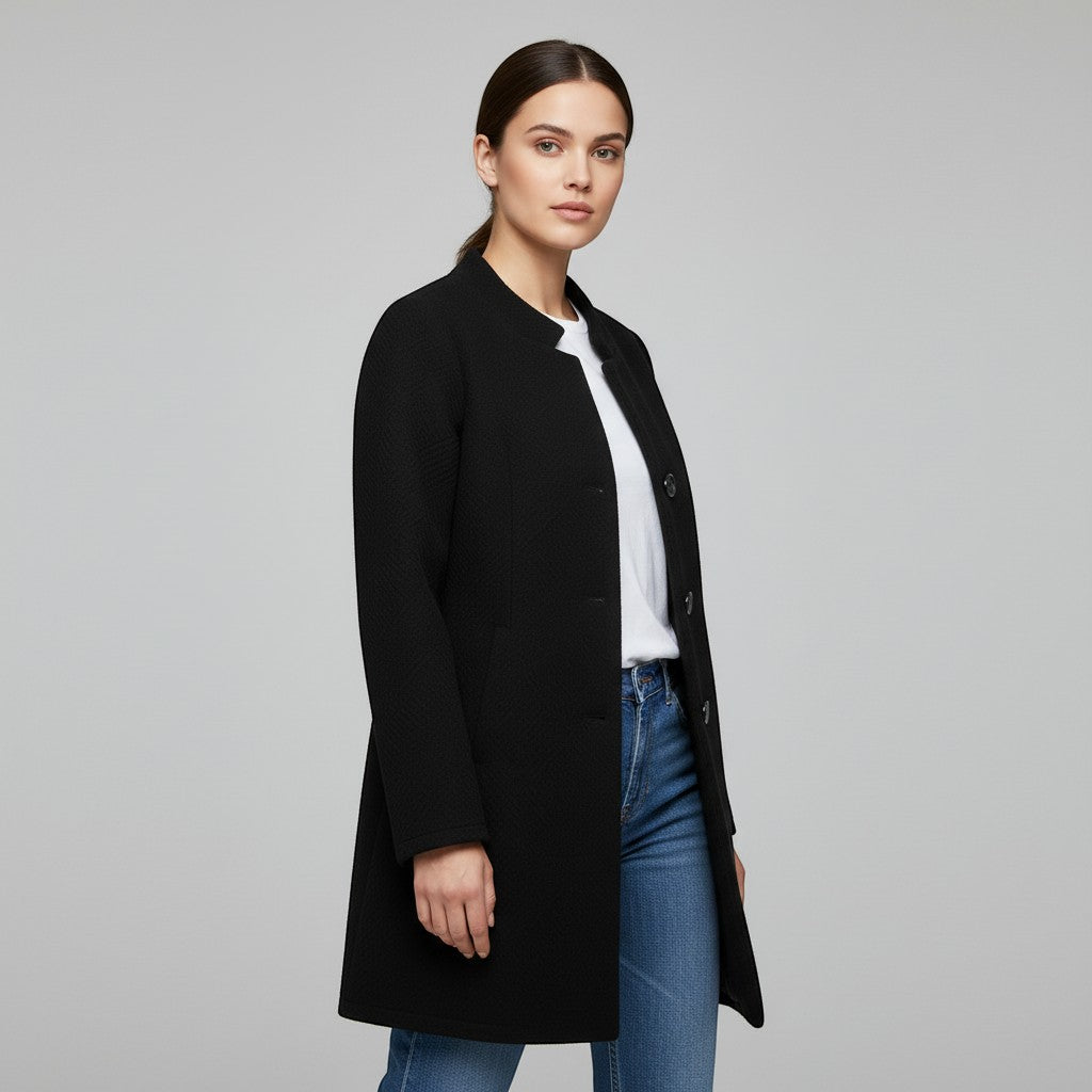 Women's Textured Stand Collar Button-Front Coat-Vyana Collective