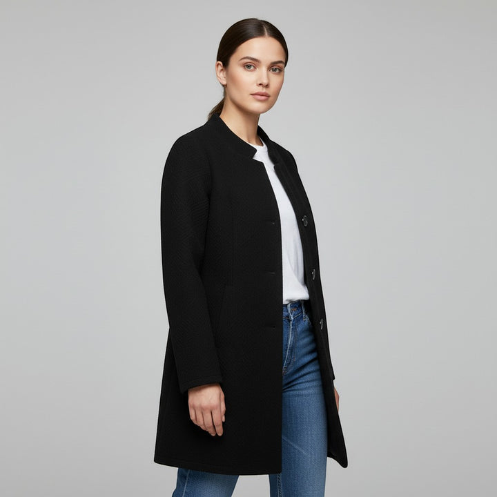 Women's Textured Stand Collar Button-Front Coat-Vyana Collective