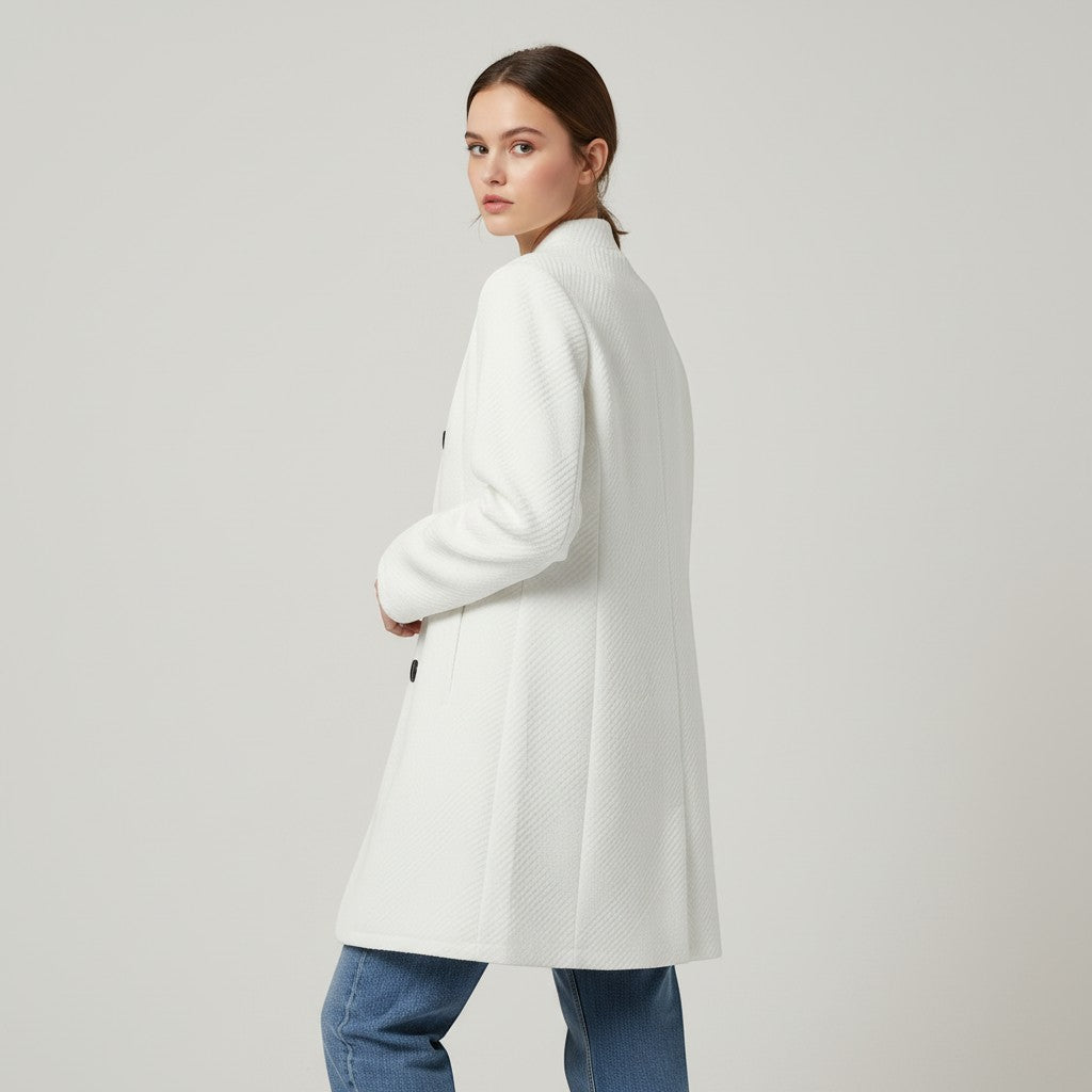 Women's Textured Stand Collar Button-Front Coat-Vyana Collective