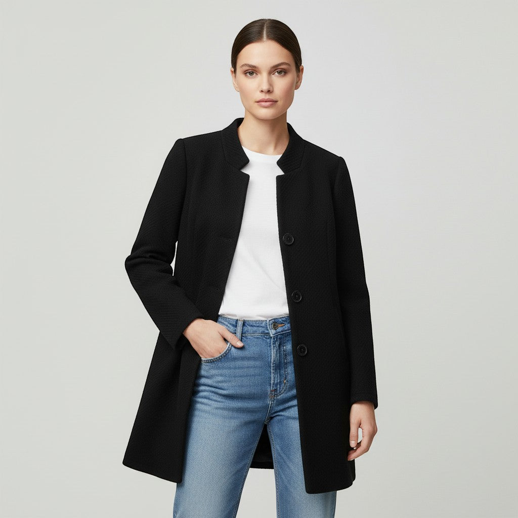 Women's Textured Stand Collar Button-Front Coat-Vyana Collective