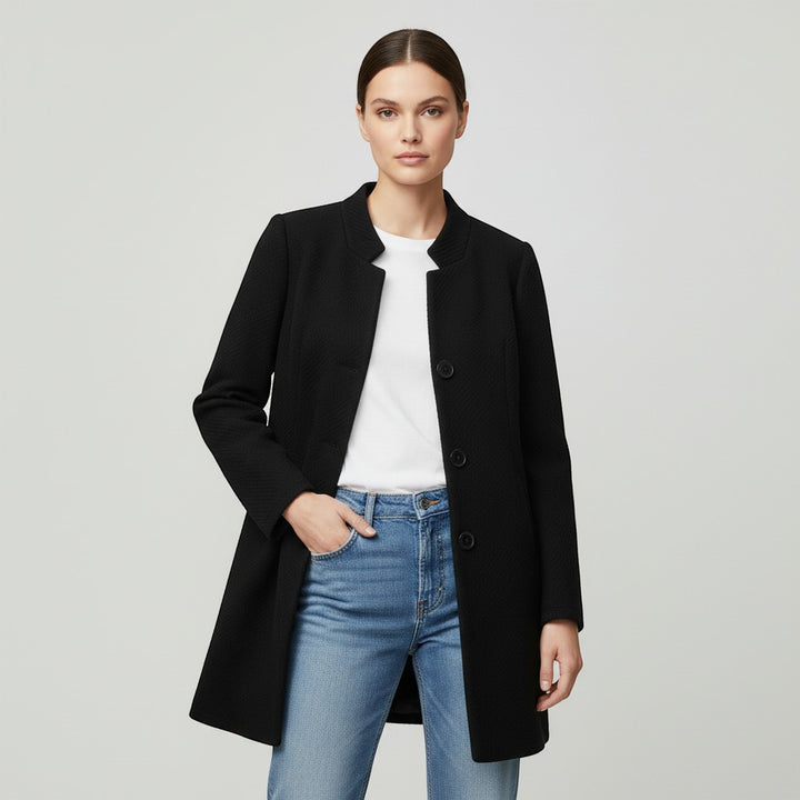 Women's Textured Stand Collar Button-Front Coat-Vyana Collective