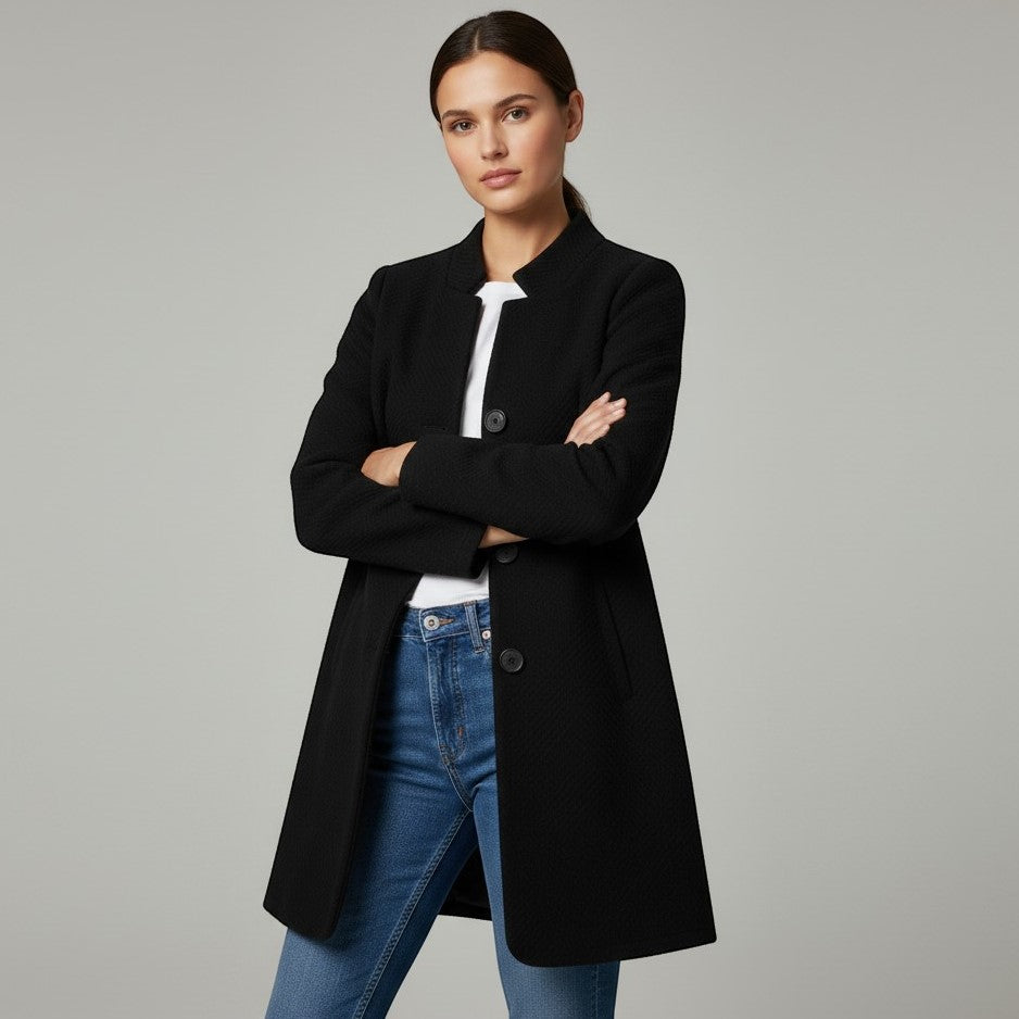 Women's Textured Stand Collar Button-Front Coat-Vyana Collective
