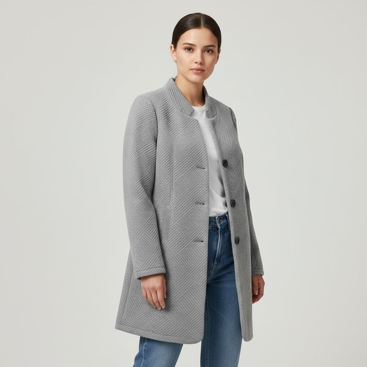 Women's Textured Stand Collar Button-Front Coat-Vyana Collective