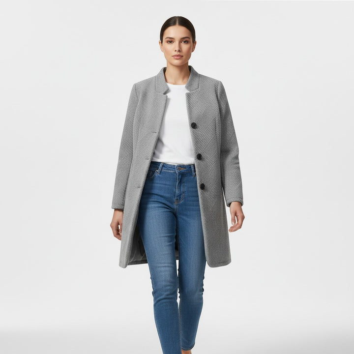 Women's Textured Stand Collar Button-Front Coat-Vyana Collective