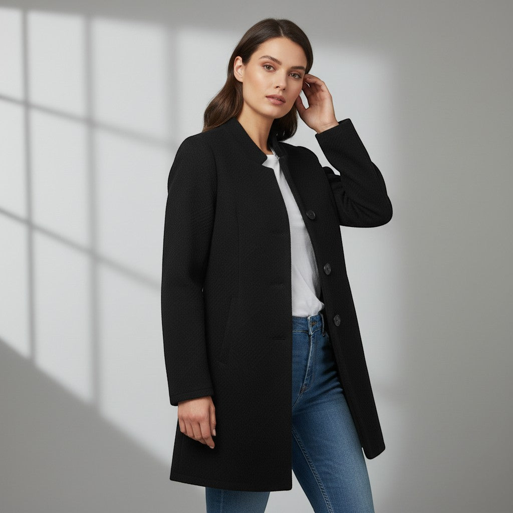 Women's Textured Stand Collar Button-Front Coat-Vyana Collective