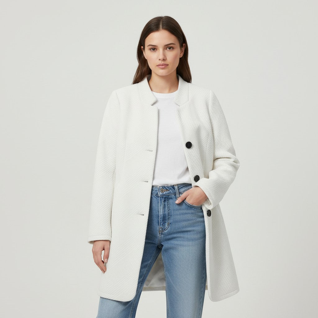 Women's Textured Stand Collar Button-Front Coat-Vyana Collective