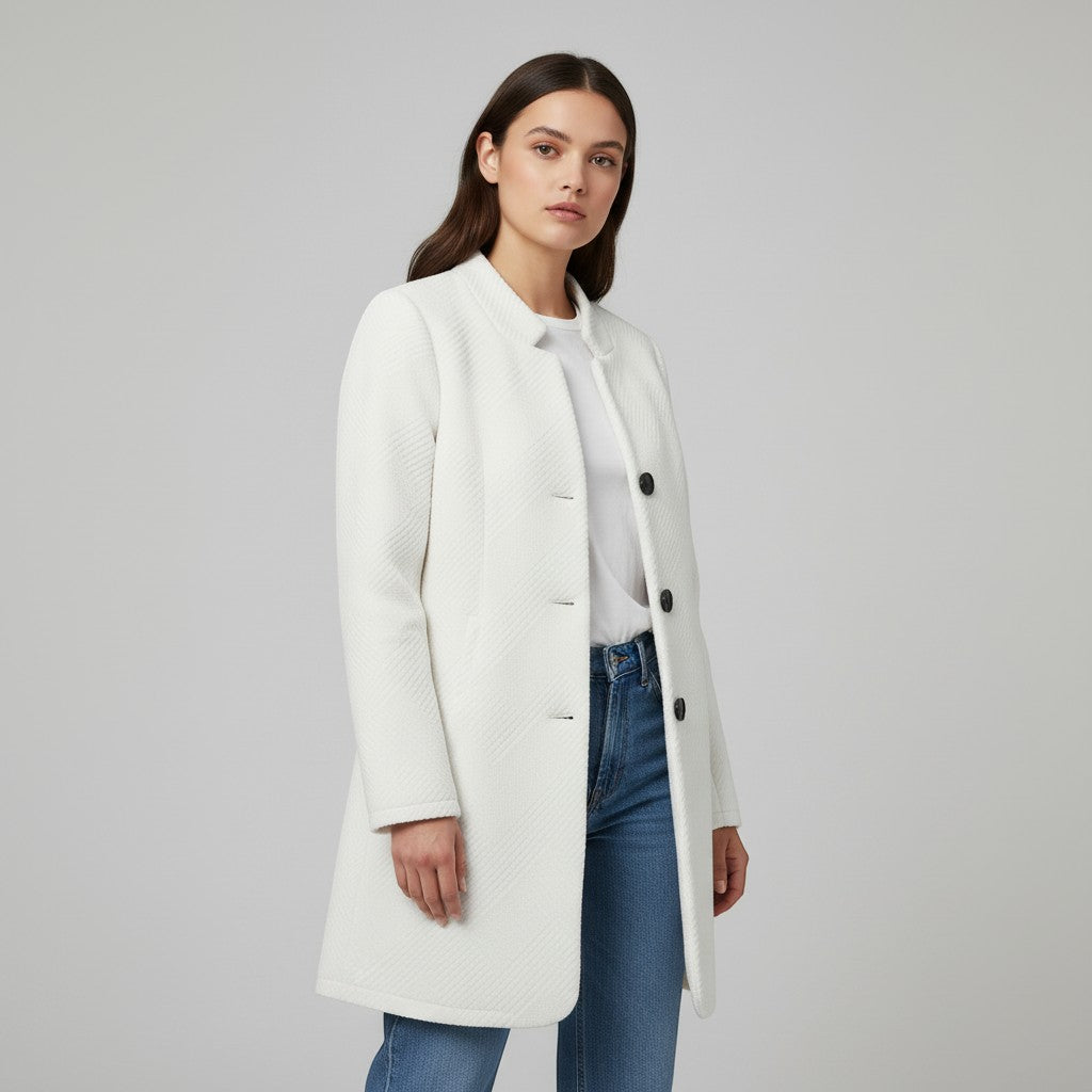 Women's Textured Stand Collar Button-Front Coat-Vyana Collective