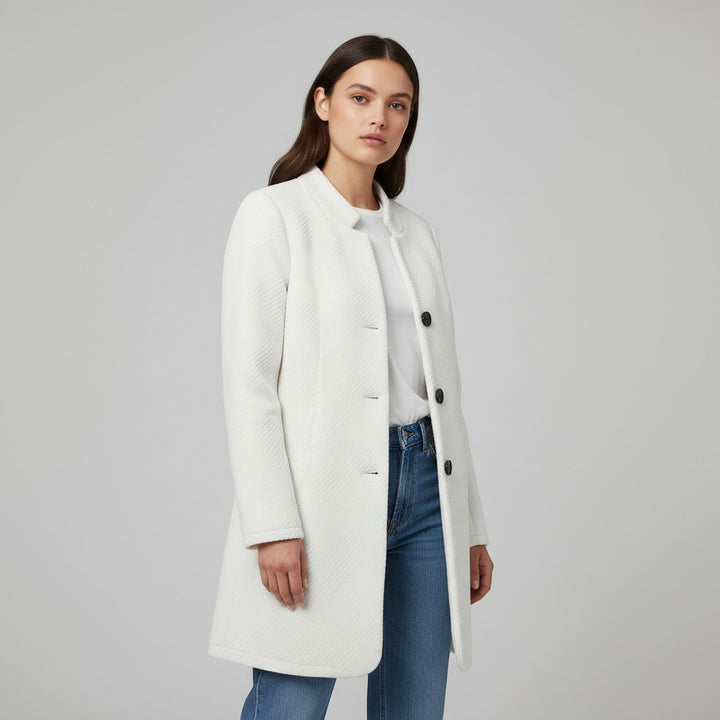 Women's Textured Stand Collar Button-Front Coat-Vyana Collective