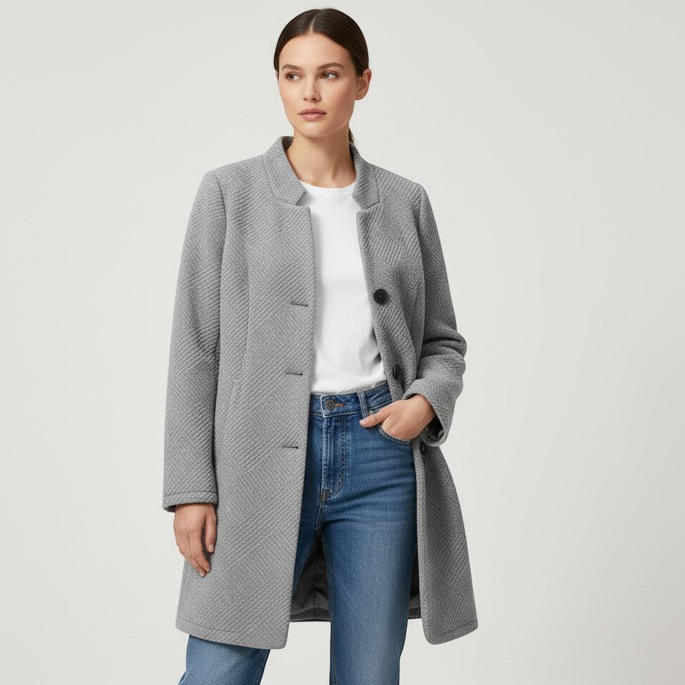 Women's Textured Stand Collar Button-Front Coat-Vyana Collective