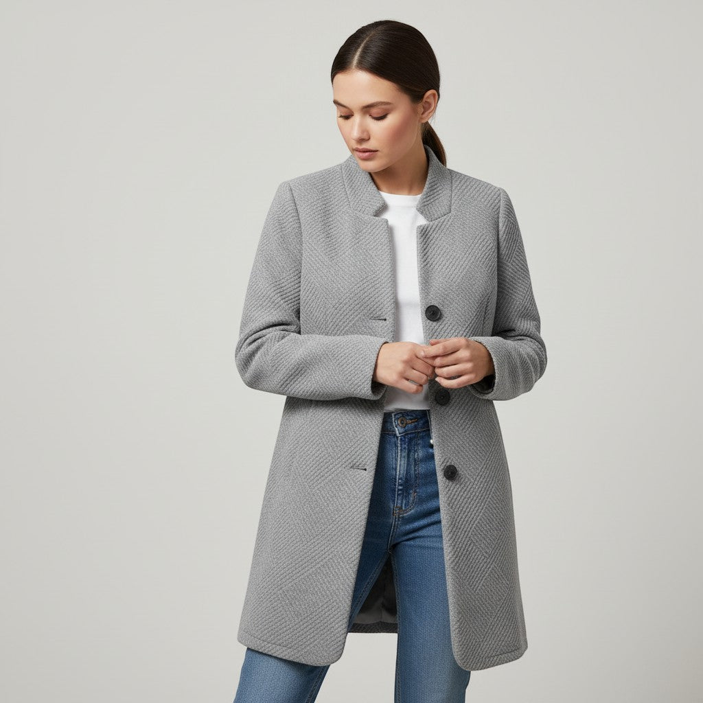 Women's Textured Stand Collar Button-Front Coat-Vyana Collective