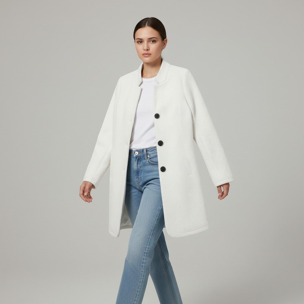 Women's Textured Stand Collar Button-Front Coat-Vyana Collective