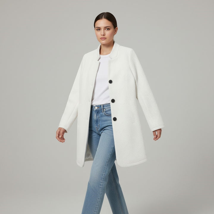 Women's Textured Stand Collar Button-Front Coat-Vyana Collective