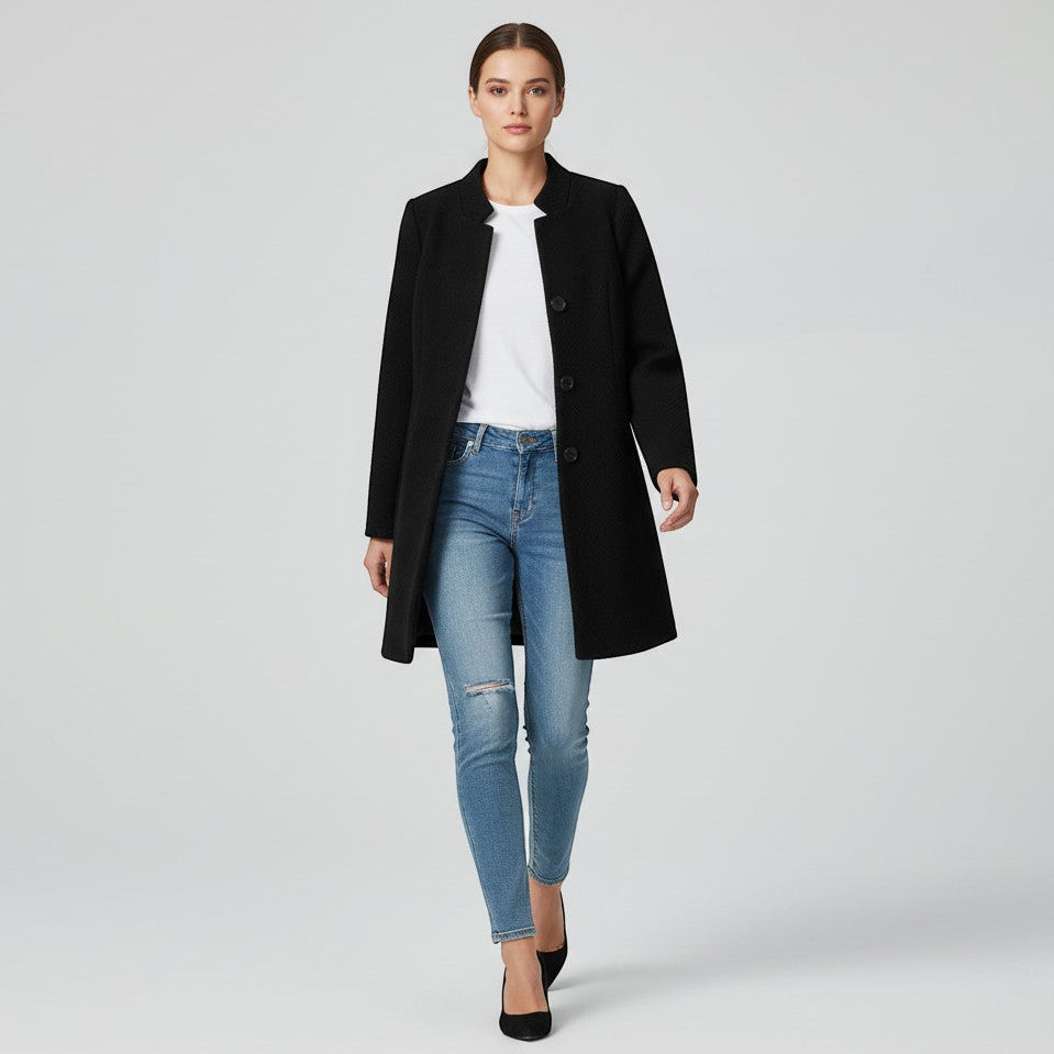 Women's Textured Stand Collar Button-Front Coat-Vyana Collective