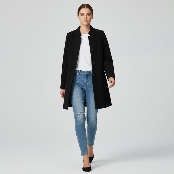 Women's Textured Stand Collar Button-Front Coat-Vyana Collective