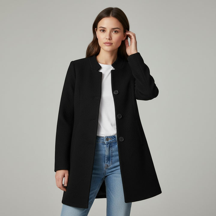Women's Textured Stand Collar Button-Front Coat-Vyana Collective