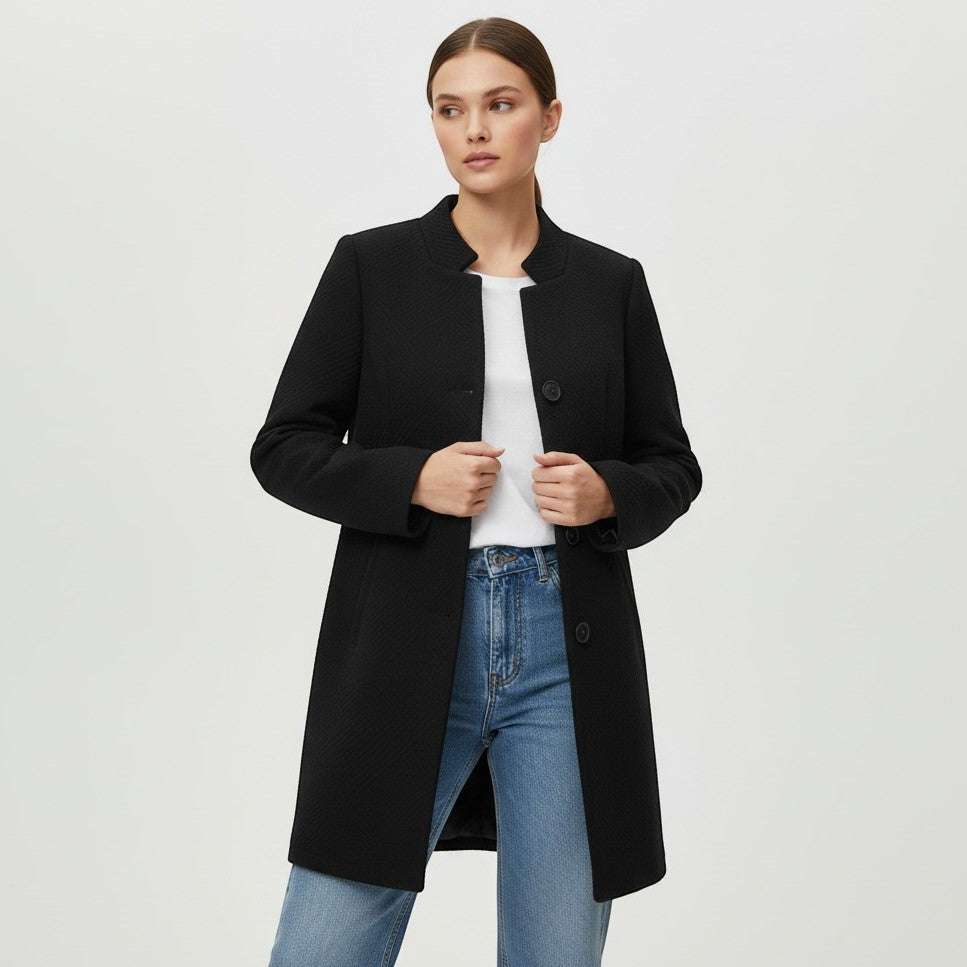 Women's Textured Stand Collar Button-Front Coat-Vyana Collective