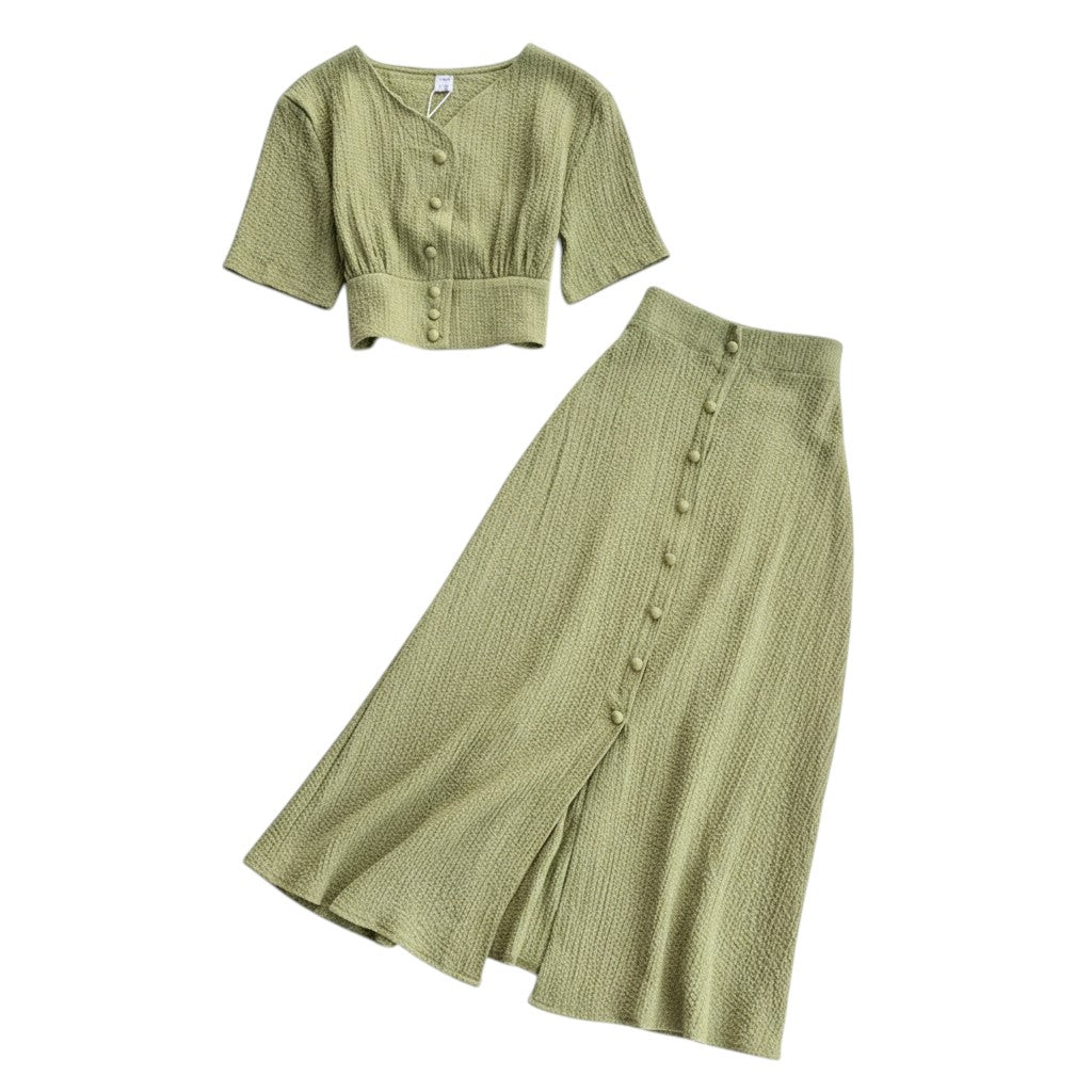 Women's Textured Two-Piece Skirt Set-Vyana Collective