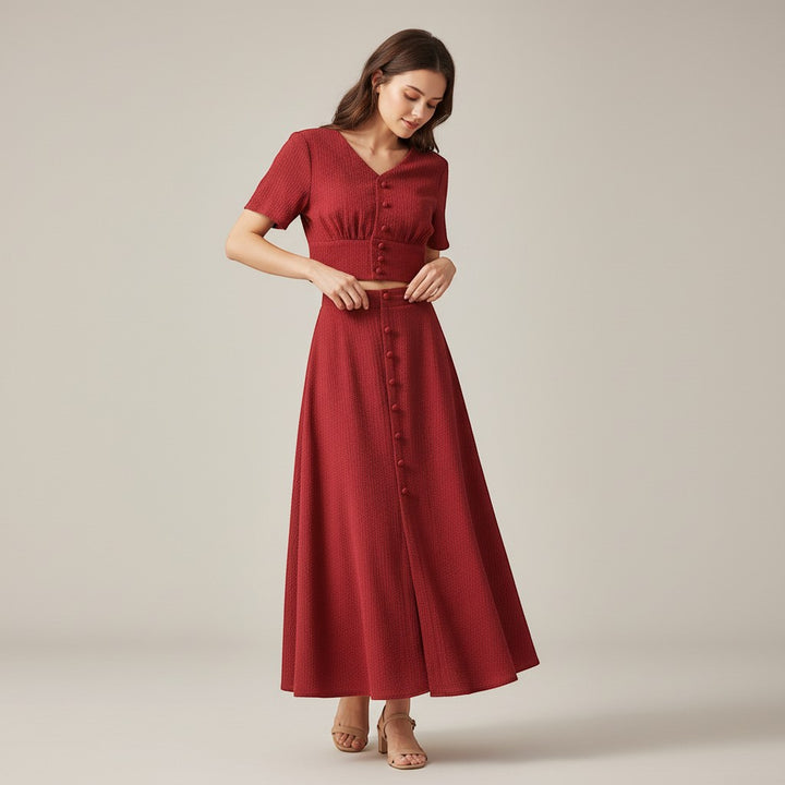 Women's Textured Two-Piece Skirt Set-Vyana Collective
