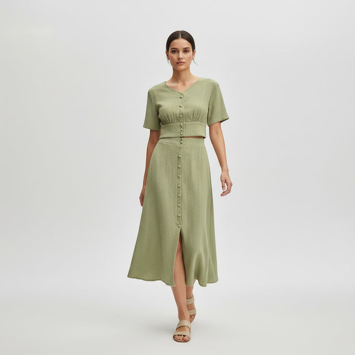 Women's Textured Two-Piece Skirt Set-Vyana Collective