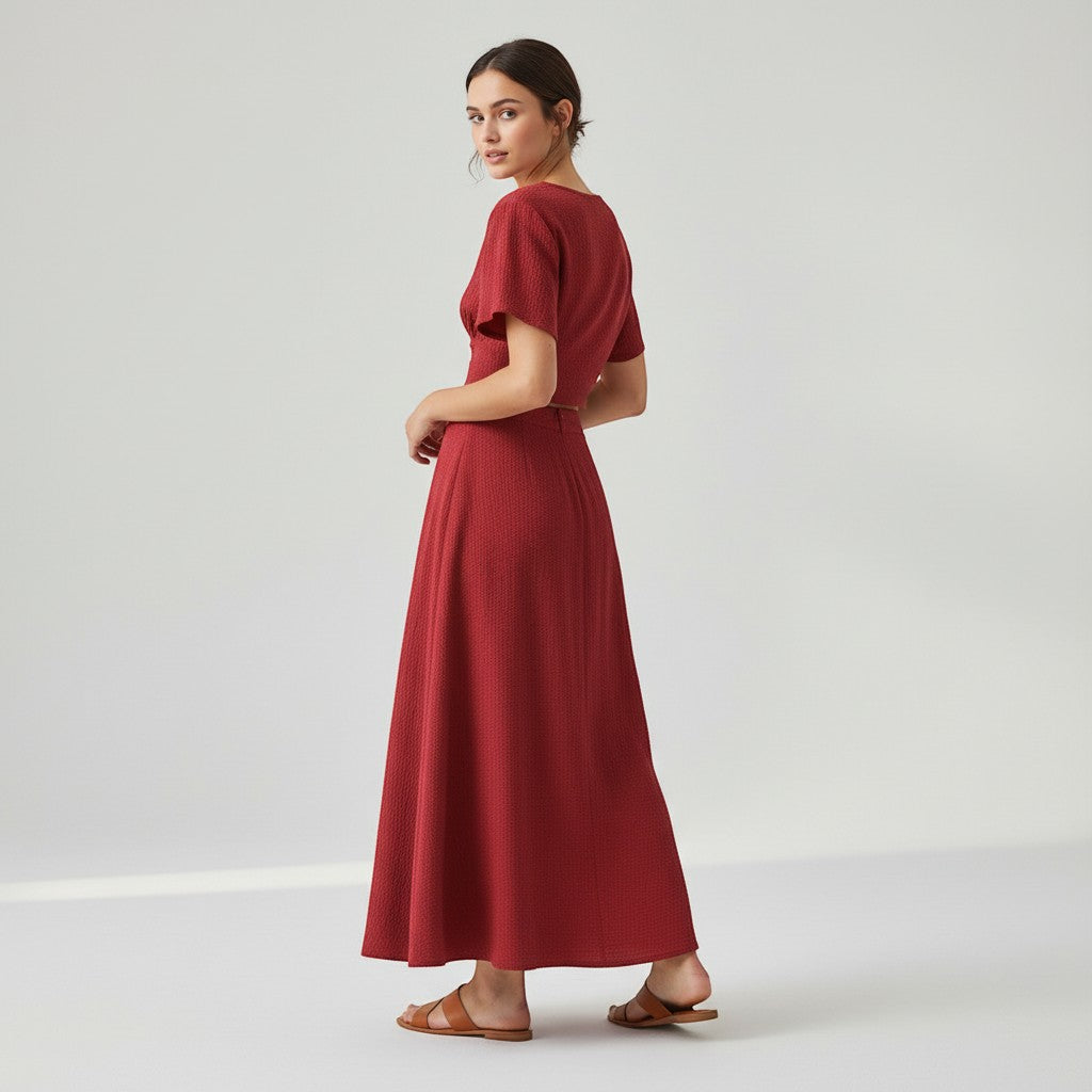 Women's Textured Two-Piece Skirt Set-Vyana Collective