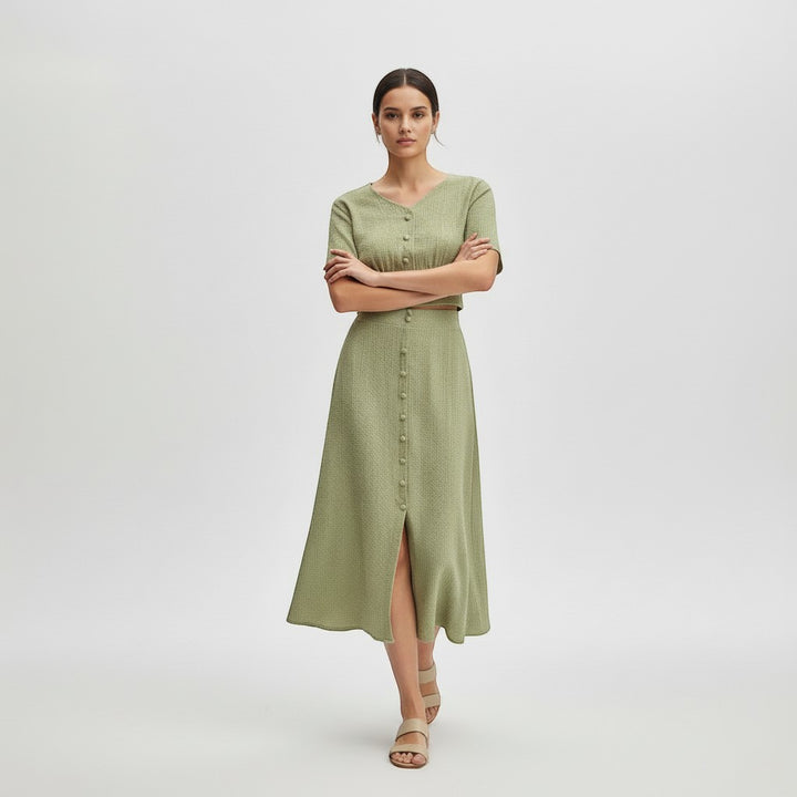 Women's Textured Two-Piece Skirt Set-Vyana Collective