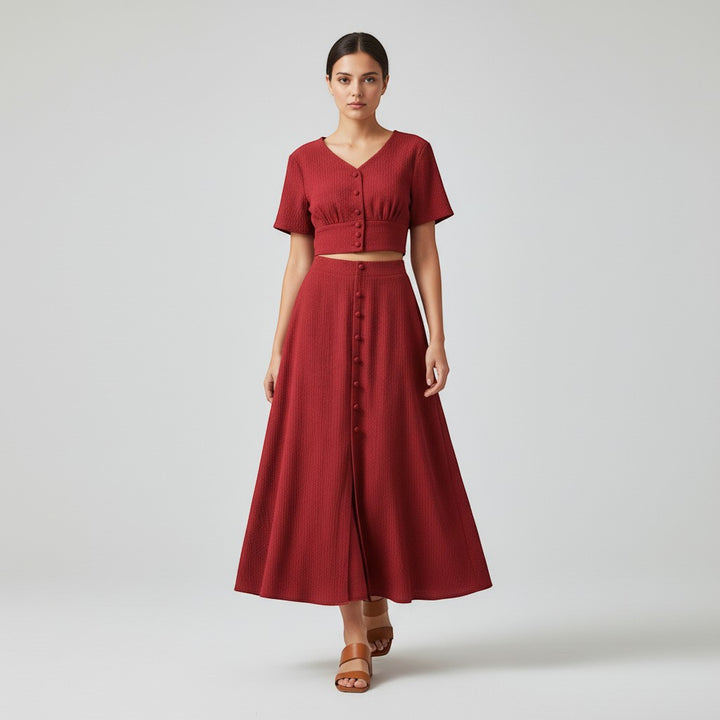 Women's Textured Two-Piece Skirt Set-Vyana Collective