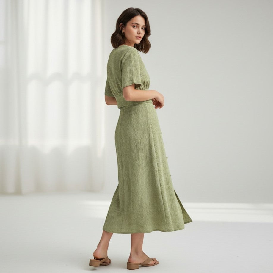 Women's Textured Two-Piece Skirt Set-Vyana Collective