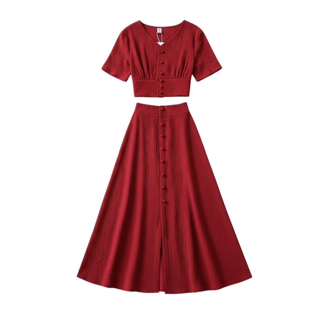 Women's Textured Two-Piece Skirt Set-Vyana Collective