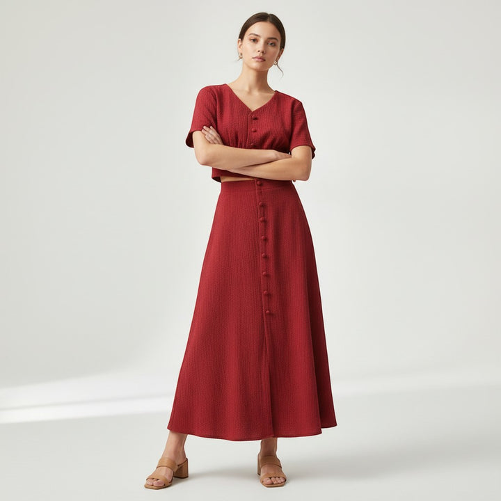 Women's Textured Two-Piece Skirt Set-Vyana Collective