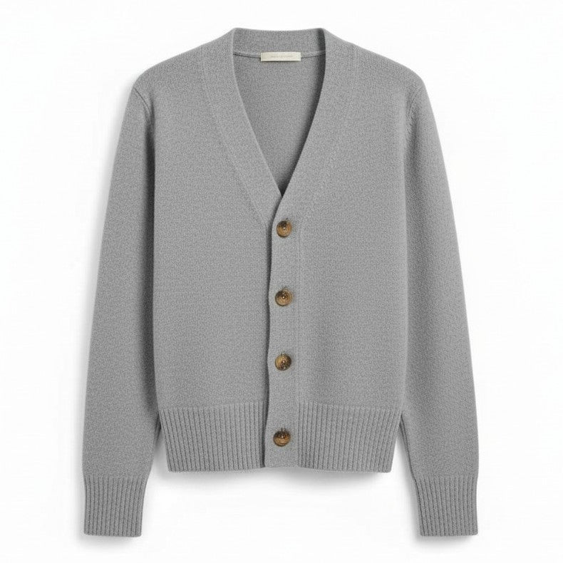 Women’s V-Neck Wool-Blend Cardigan with Heart Buttons-Vyana Collective