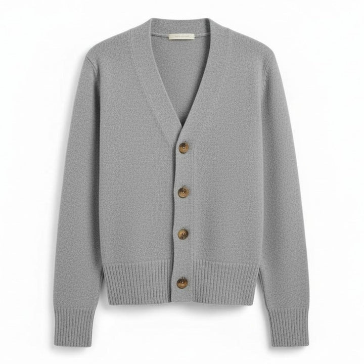 Women’s V-Neck Wool-Blend Cardigan with Heart Buttons-Vyana Collective