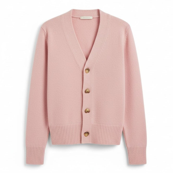 Women’s V-Neck Wool-Blend Cardigan with Heart Buttons-Vyana Collective
