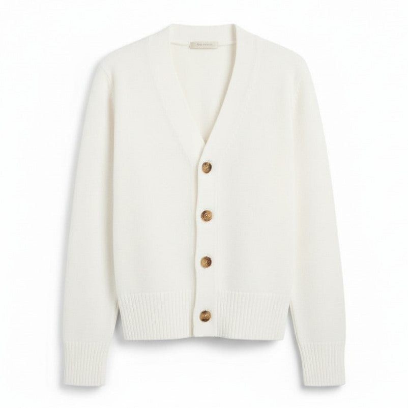 Women’s V-Neck Wool-Blend Cardigan with Heart Buttons-Vyana Collective