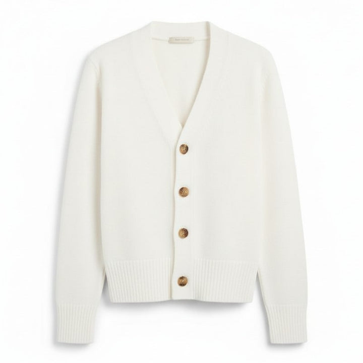 Women’s V-Neck Wool-Blend Cardigan with Heart Buttons-Vyana Collective