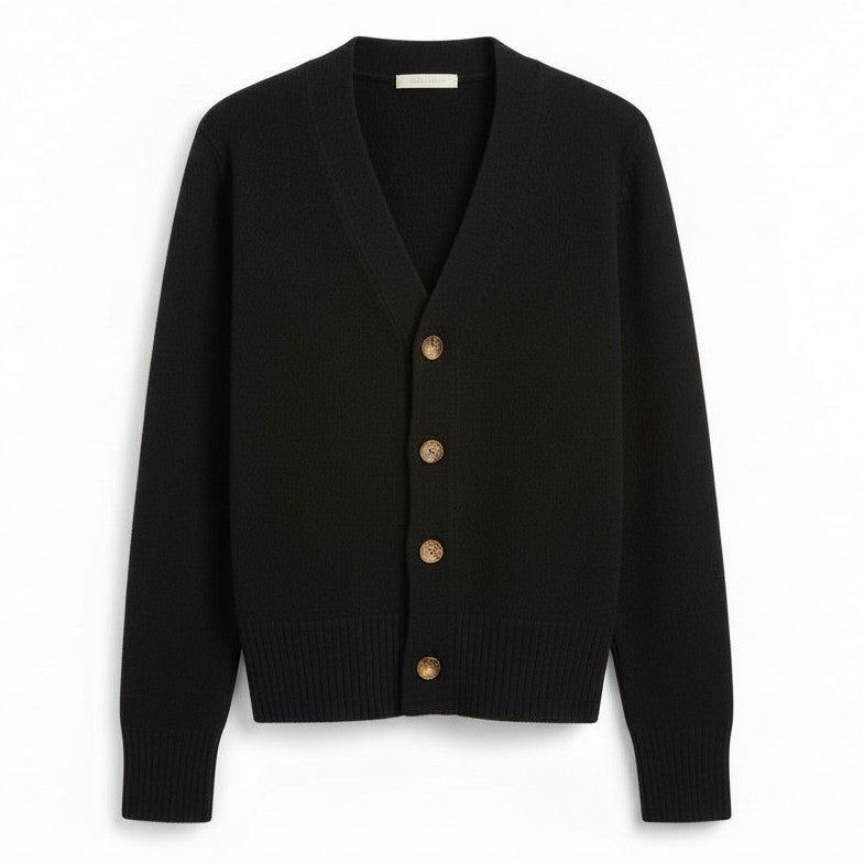 Women’s V-Neck Wool-Blend Cardigan with Heart Buttons-Vyana Collective