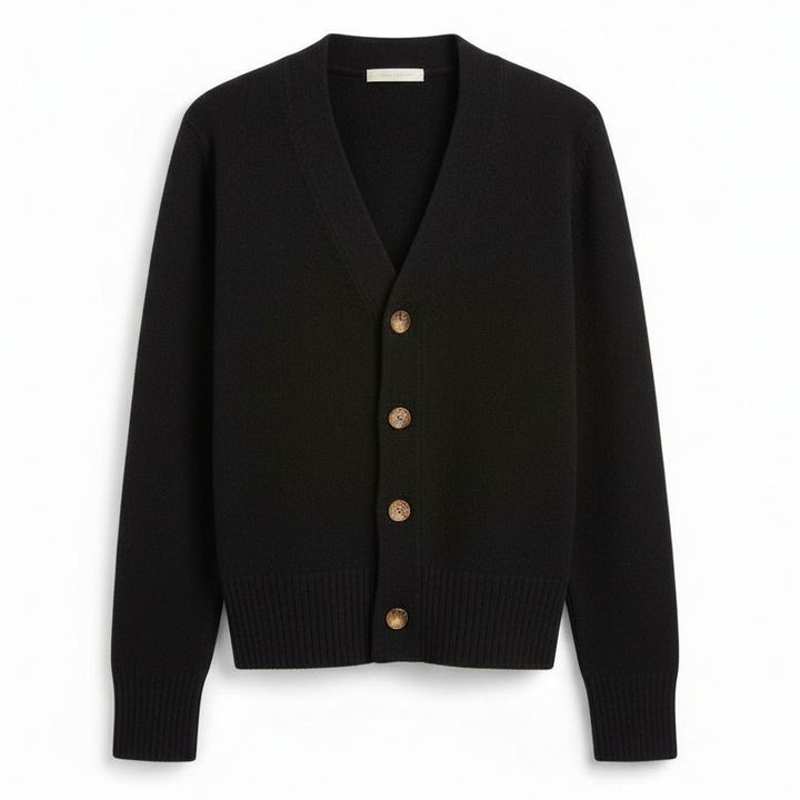 Women’s V-Neck Wool-Blend Cardigan with Heart Buttons-Vyana Collective