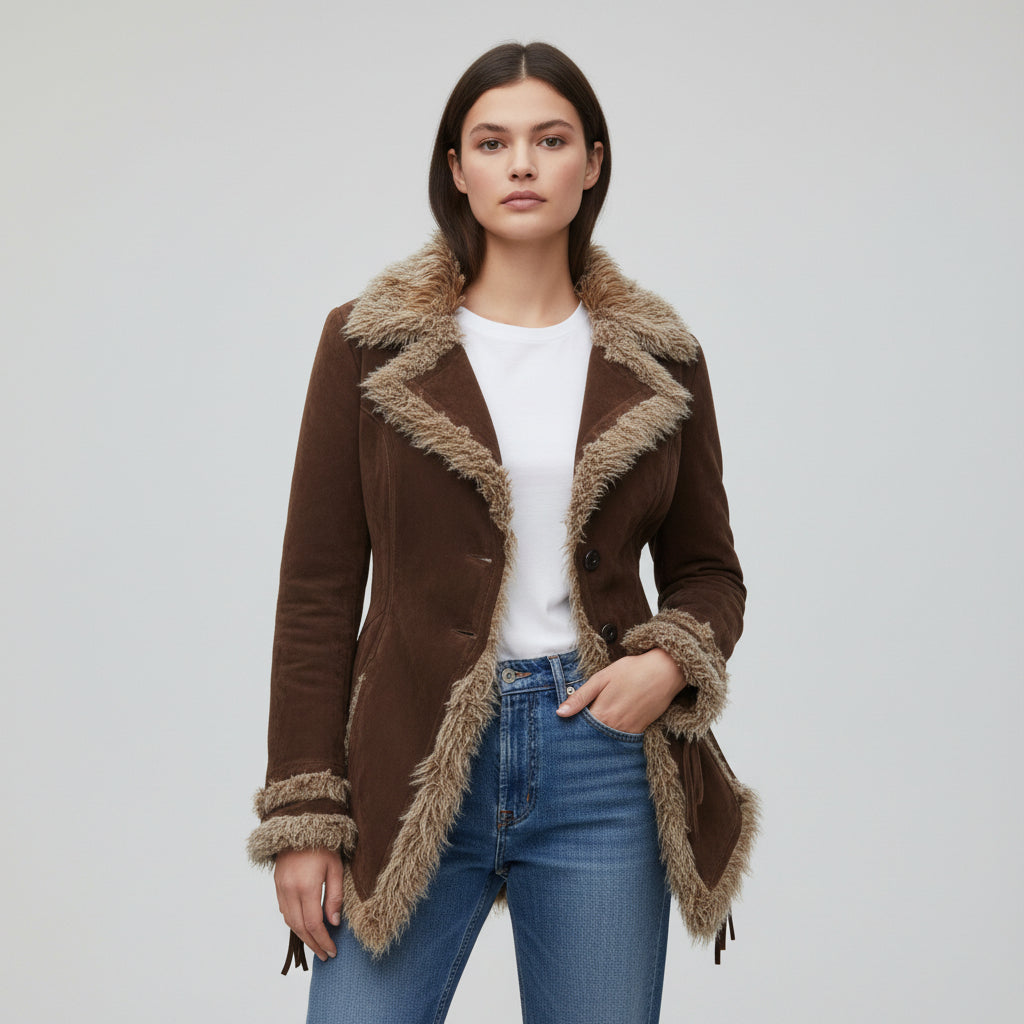 Women’s Vintage Bohemian Long Coat with Lapel Collar-Vyana Collective