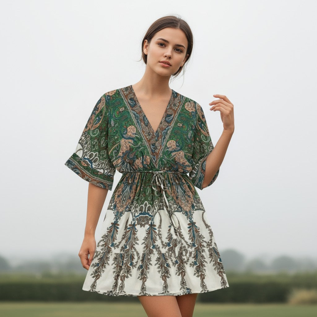 Women's Vintage Floral Butterfly Print Dress-Vyana Collective