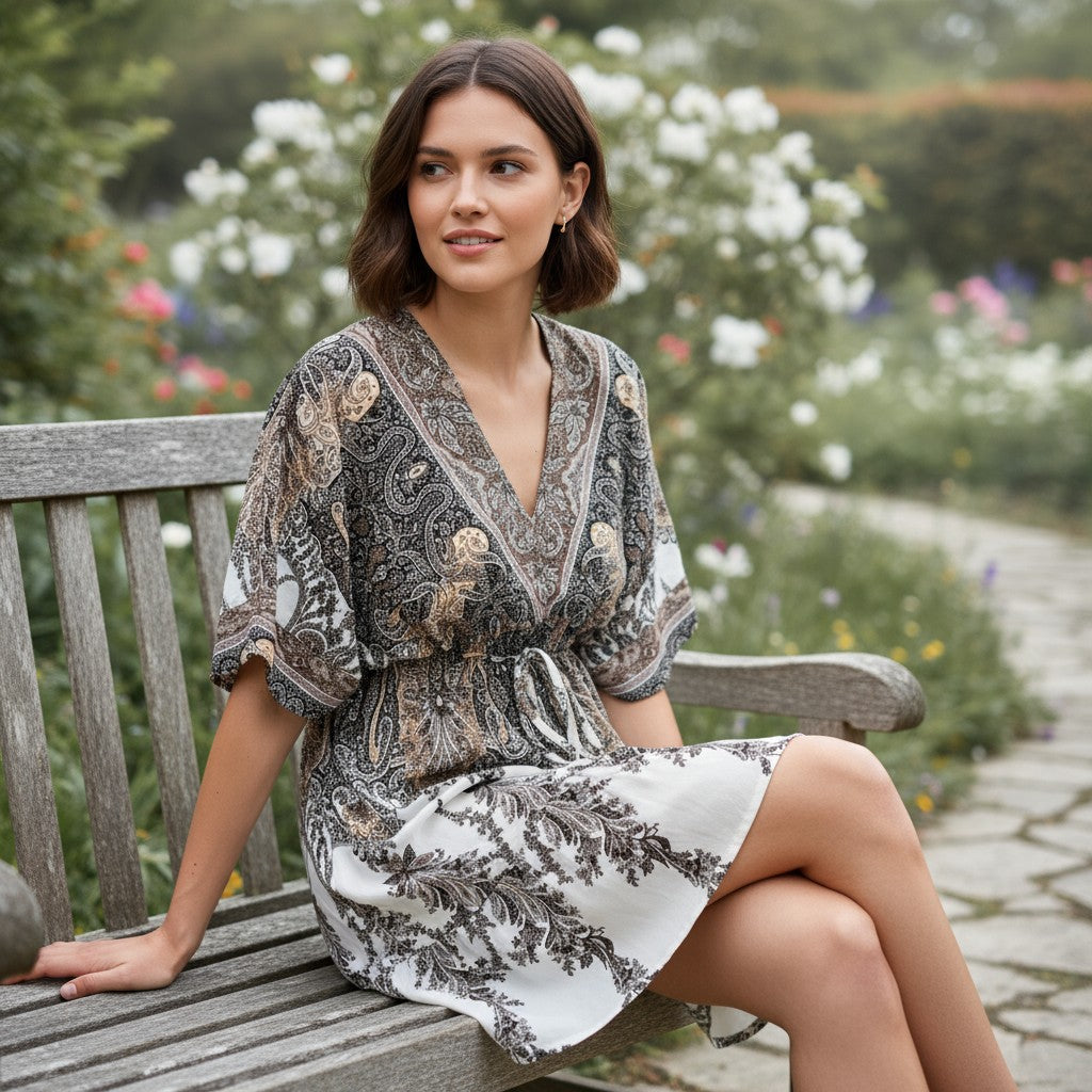 Women's Vintage Floral Butterfly Print Dress-Vyana Collective