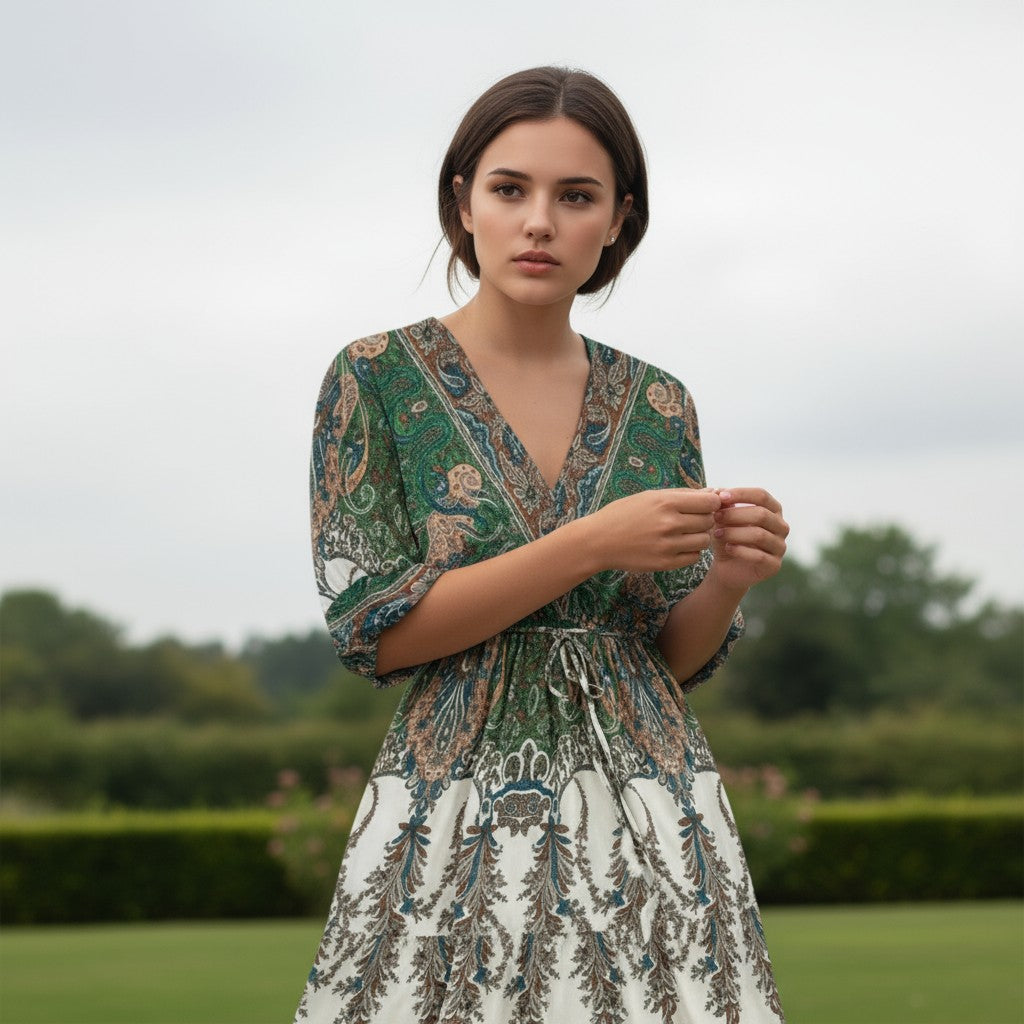 Women's Vintage Floral Butterfly Print Dress-Vyana Collective