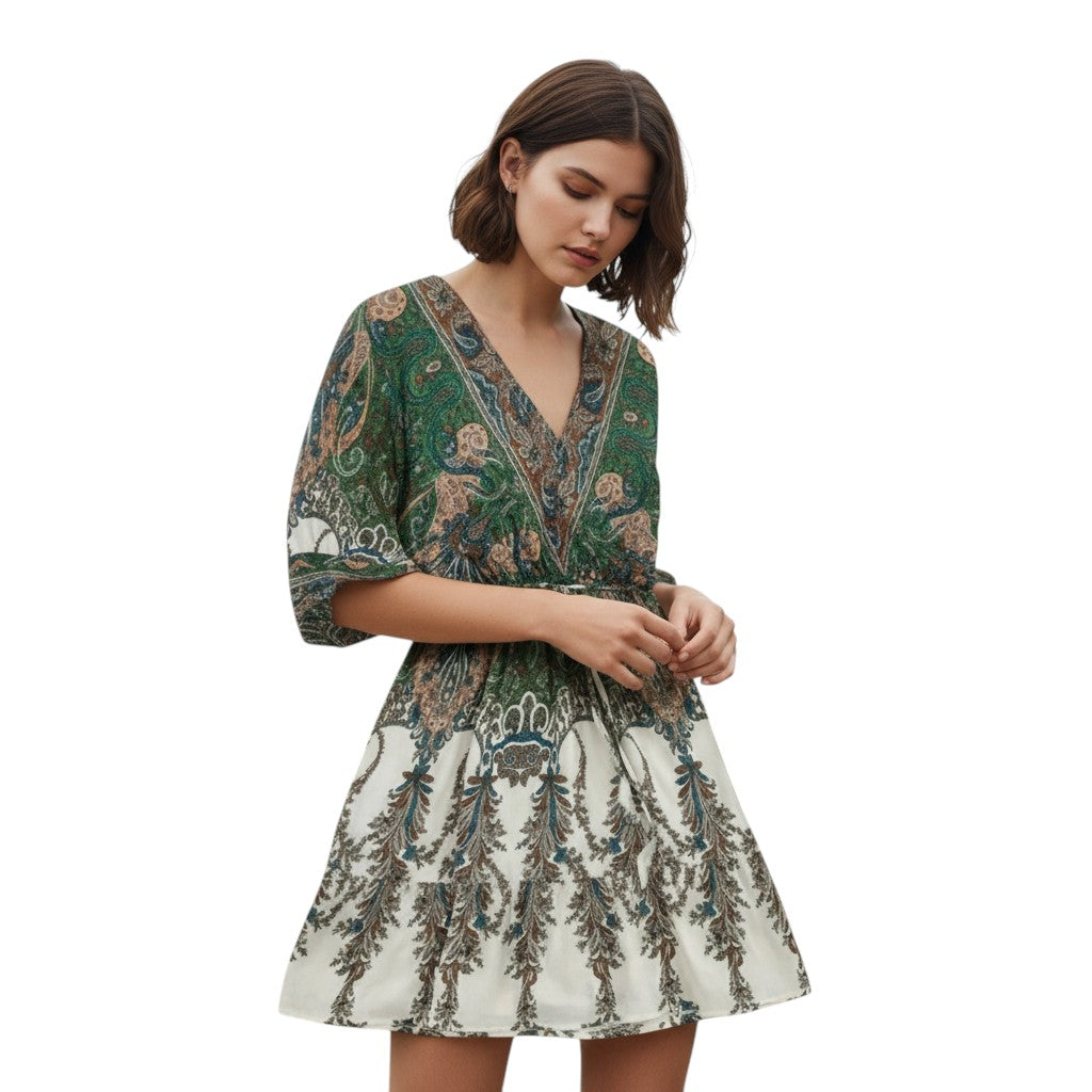 Women's Vintage Floral Butterfly Print Dress-Vyana Collective