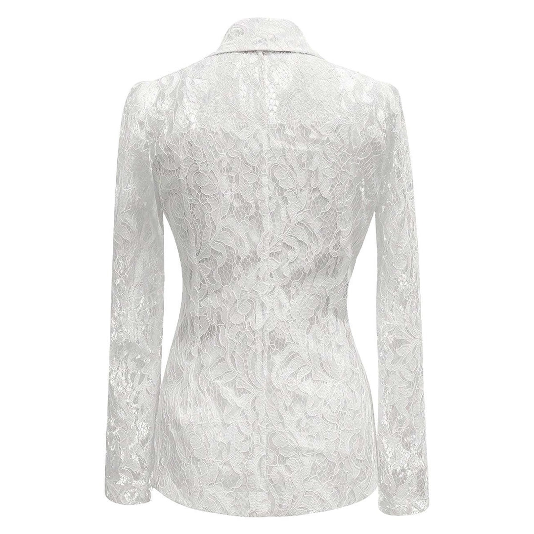 Women's White Floral Lace Blazer Jacket-Vyana Collective