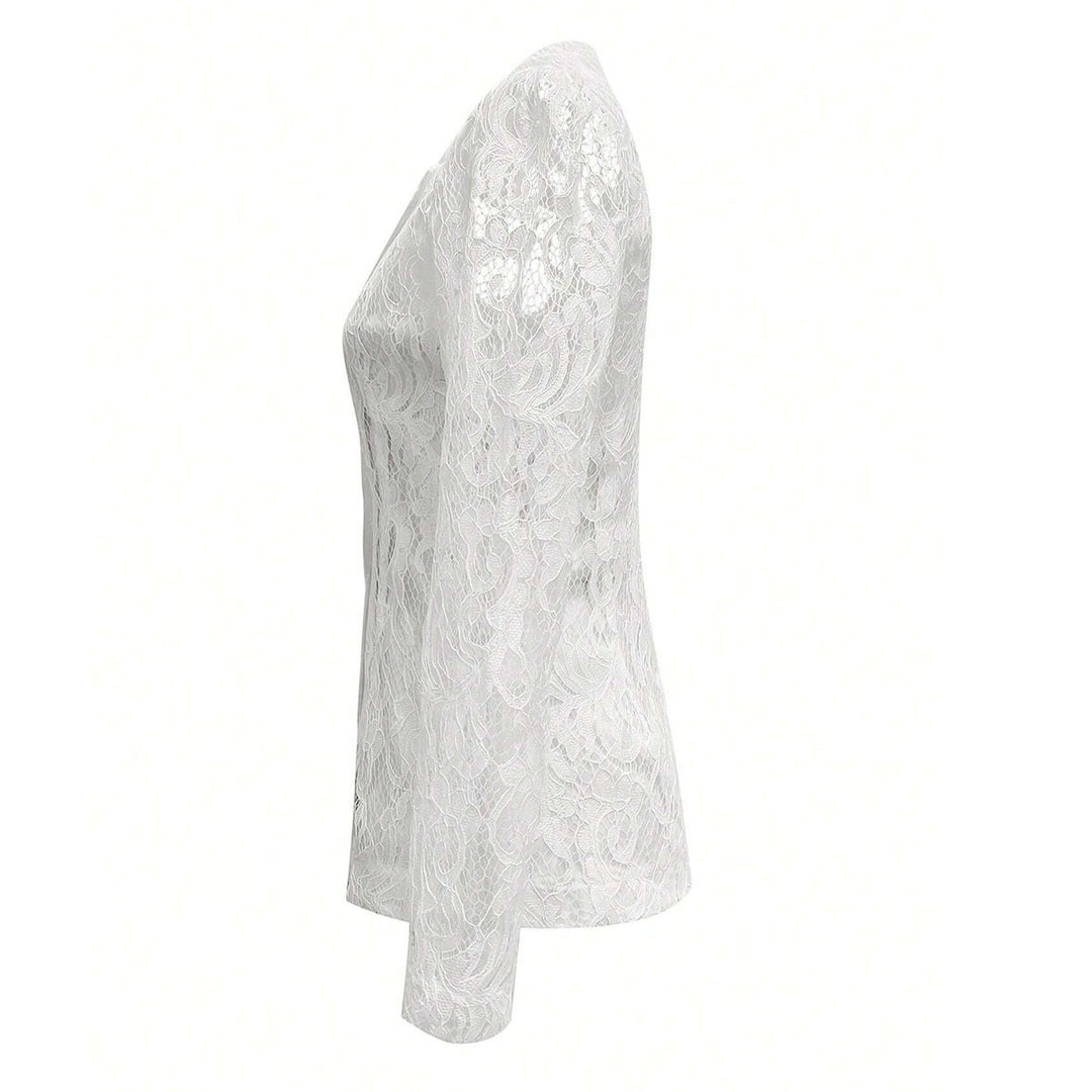 Women's White Floral Lace Blazer Jacket-Vyana Collective