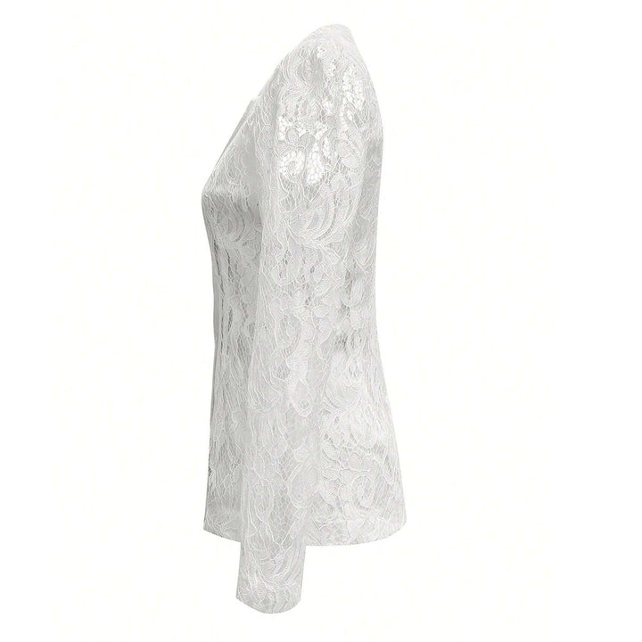 Women's White Floral Lace Blazer Jacket-Vyana Collective
