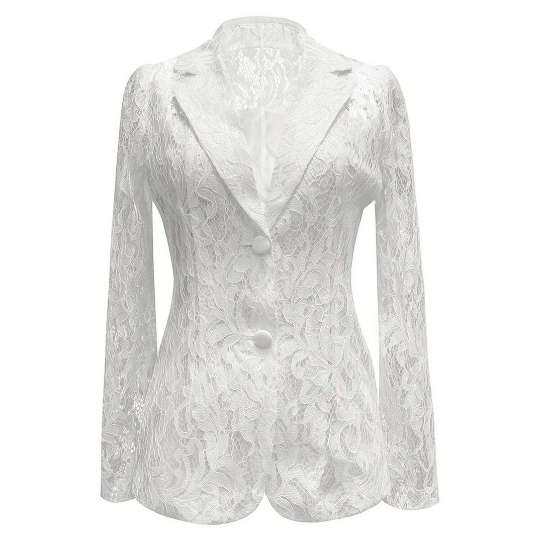 Women's White Floral Lace Blazer Jacket-Vyana Collective
