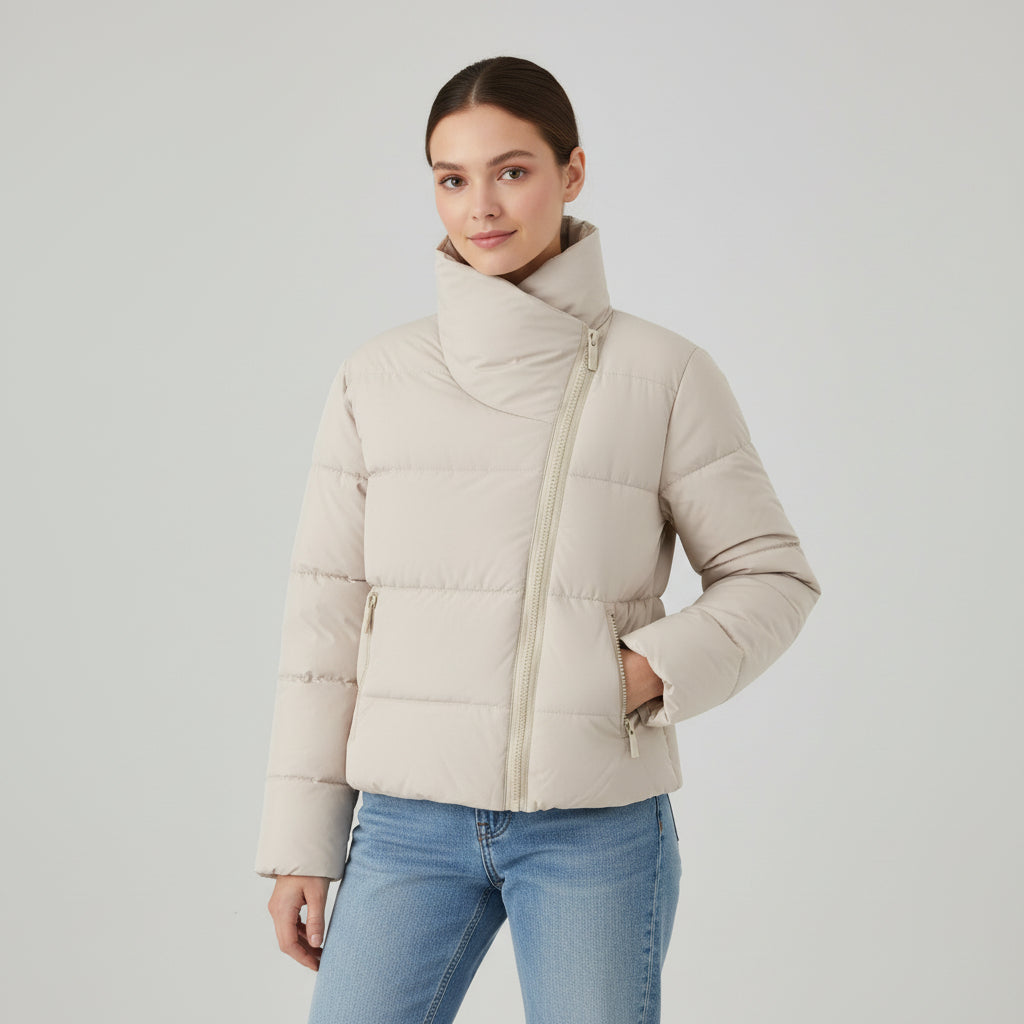 Women’s Windproof Winter Jacket with Stand Collar & Zipper-Vyana Collective