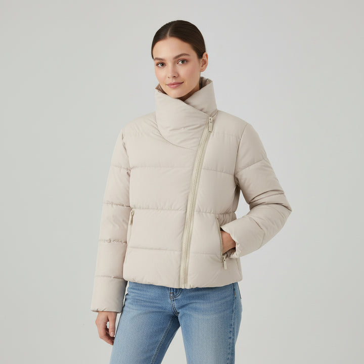 Women’s Windproof Winter Jacket with Stand Collar & Zipper-Vyana Collective