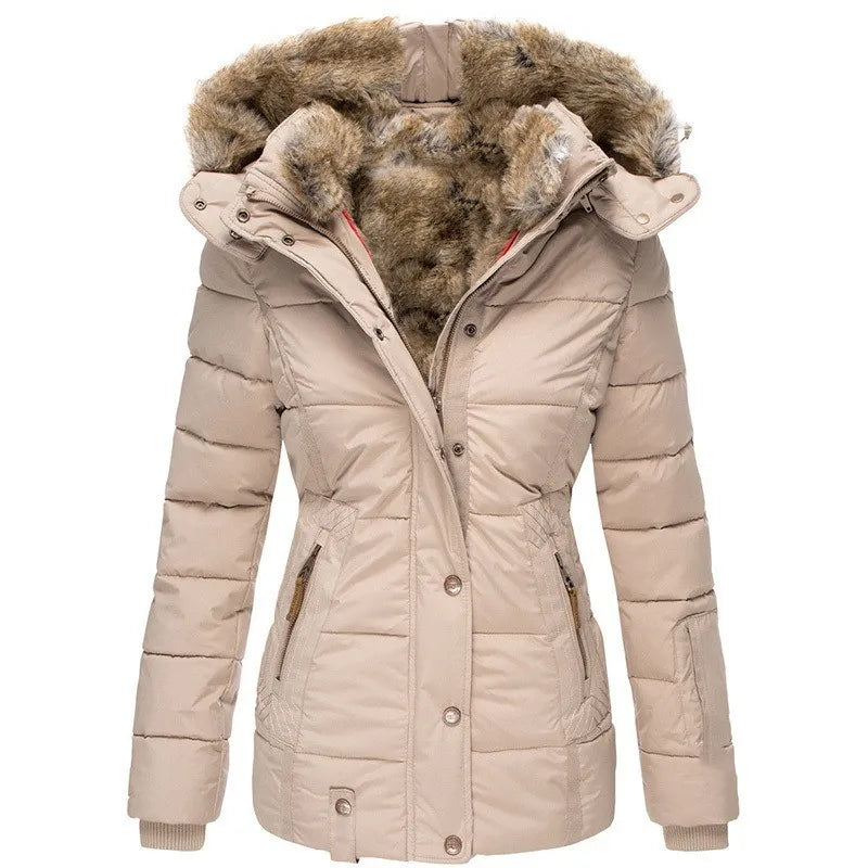 Women's Winter Jacket with Collar and Faux Fur Trim-Vyana Collective