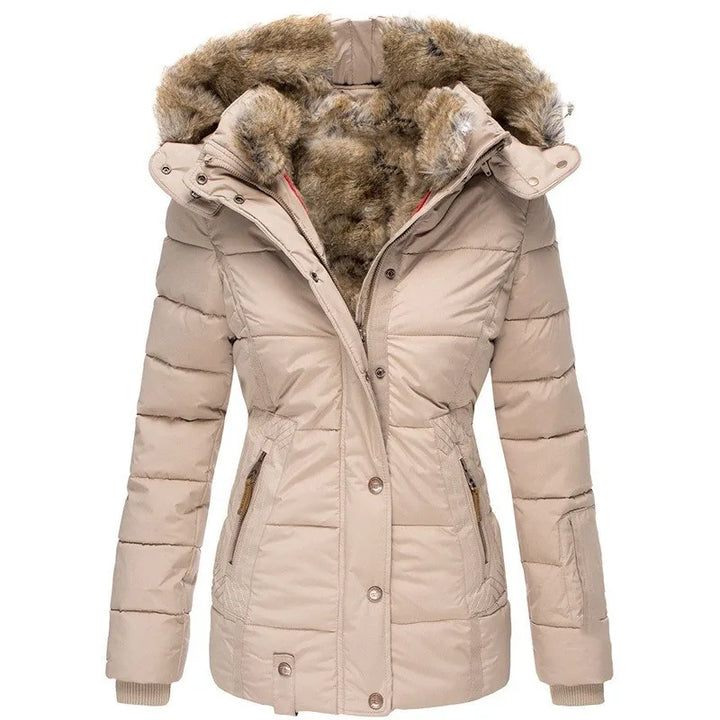 Women's Winter Jacket with Collar and Faux Fur Trim-Vyana Collective